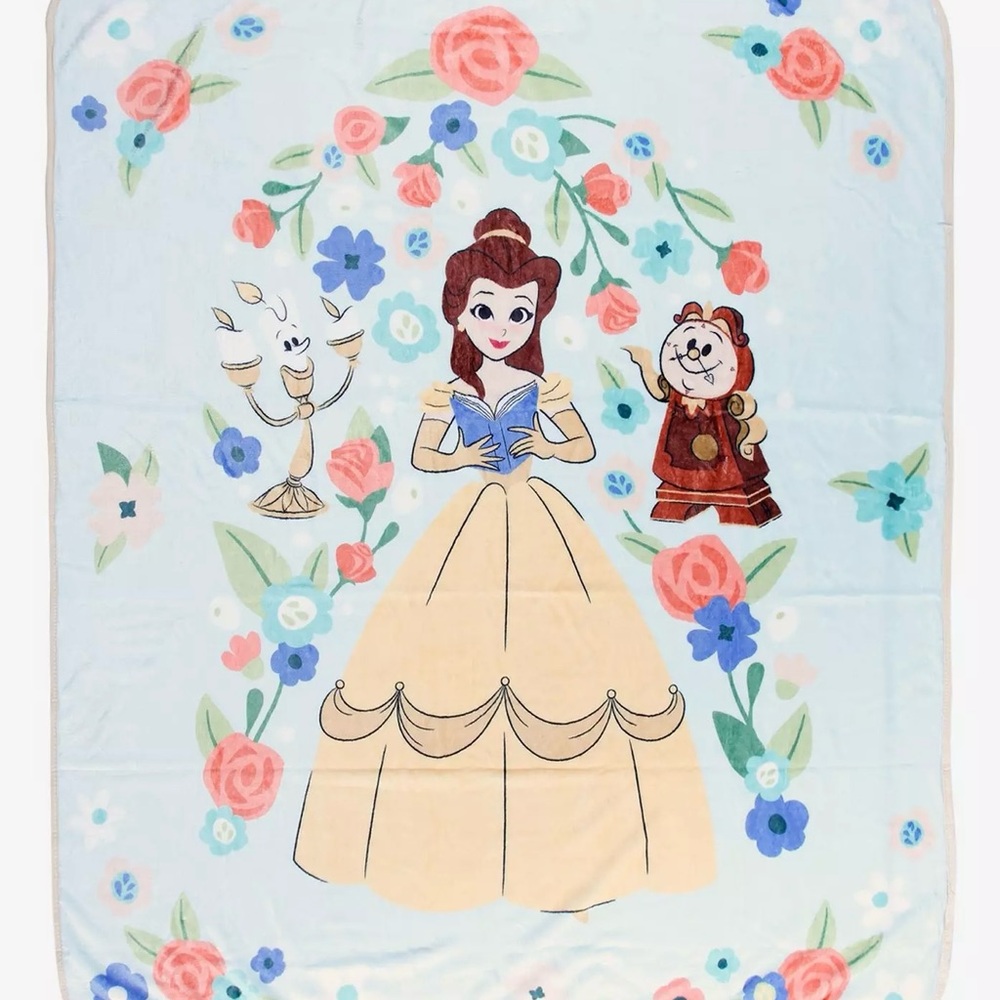 Disney Beauty & Beast Belle Book Floral Throw Blanket BoxLunch Exclusive NWT